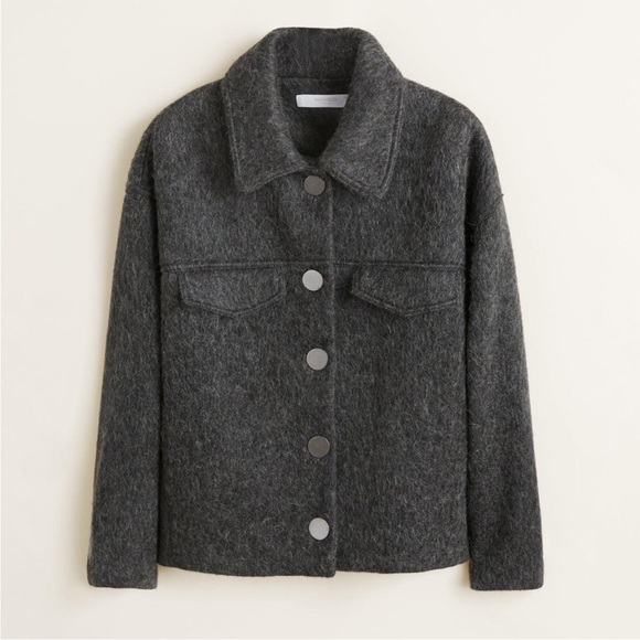 Mango Dark Grey Buttoned Short Coat Jacket - Picture 3 of 9